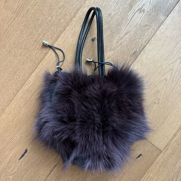 Dena Finland Purple Fox Fur & Black Leather Evening Bag - NWOT - Picture 1 of 6